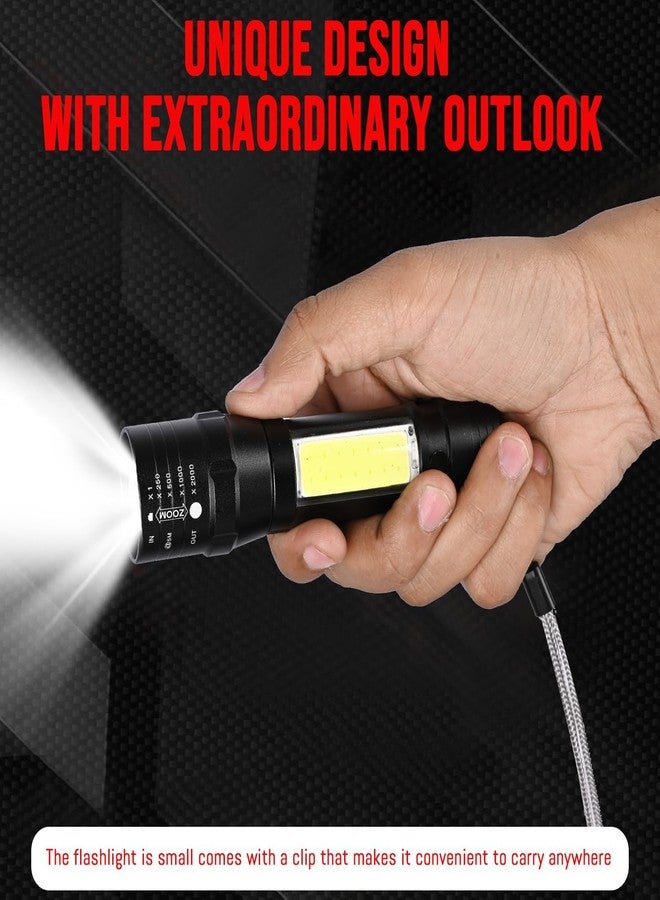 HACER LED Flashlight Mini Camping Torch Pocket Compact Portable USB Rechargeable Lamp with COB Side Lantern for Outdoor Hiking Camping Running - Image 3